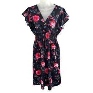 Keep It Trendy Black Floral Print Dress Size Large